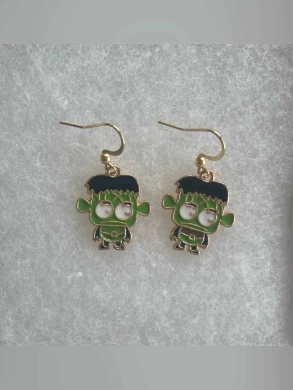 Black Green and Gold Halloween Frankenstein Earrings Hypoallergenic New Fun